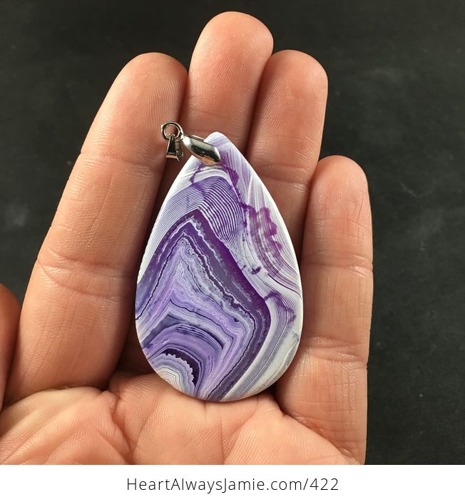 Stunning Purple and White Striped Agate Stone Pendant Necklace - #ItOmeV5lR2w-2
