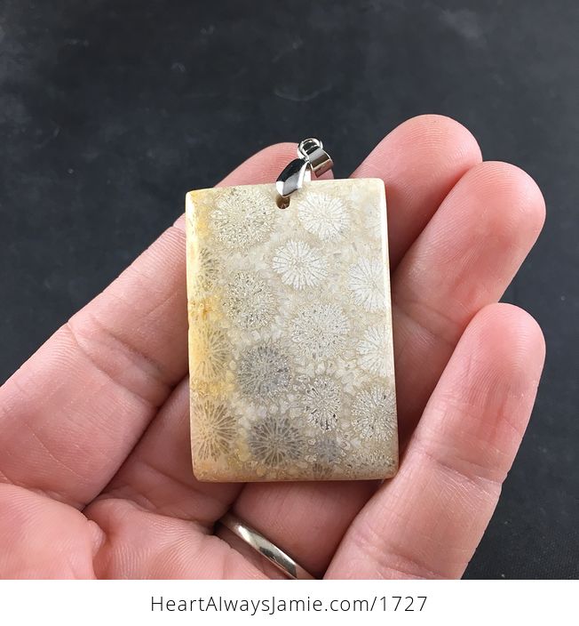Stunning Rectangular Beige and Orange Coral Fossil Stone Pendant Necklace - #0C34a8oM0j0-2