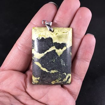 Stunning Rectangular Yellow and Black Natural African Turquoise Stone Pendant #cz4YSo4P9M0