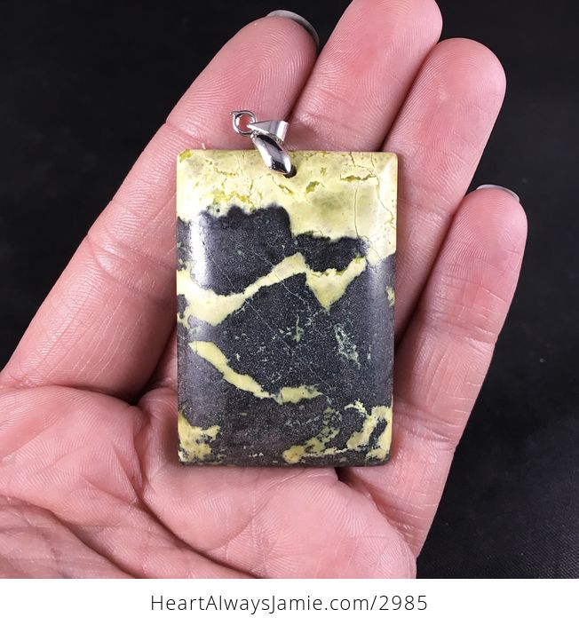 Stunning Rectangular Yellow and Black Natural African Turquoise Stone Pendant - #cz4YSo4P9M0-1
