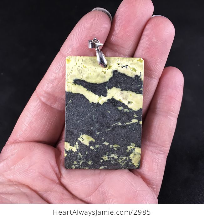 Stunning Rectangular Yellow and Black Natural African Turquoise Stone Pendant Necklace - #cz4YSo4P9M0-2