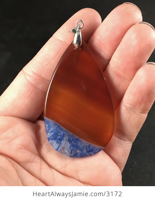 Stunning Red and Orange and Blue Druzy Agate Stone Pendant Necklace - #UsQkIMuGmmI-2