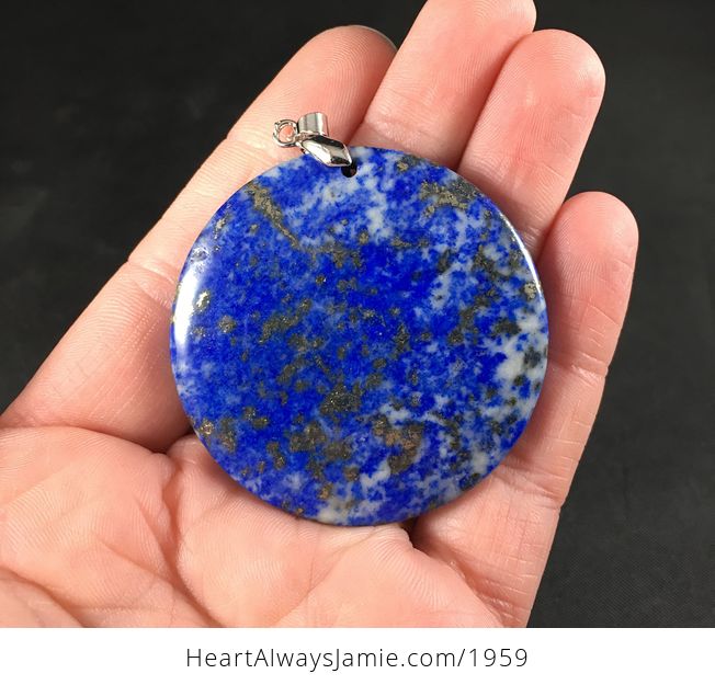 Stunning Round Blue and White Lapis Lazuli Stone Pendant - #gKhKu2gS2JY-1