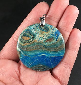 Stunning Round Blue Tan and Brown 34land and River34 Choi Finches Stone Pendant #2JL3Ouo1Wd0