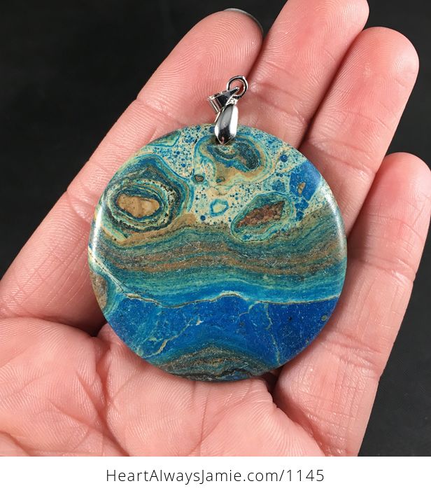 Stunning Round Blue Tan and Brown 34land and River34 Choi Finches Stone Pendant - #2JL3Ouo1Wd0-1