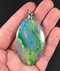 Stunning Semi Transparent Green Yellow and Blue Druzy Agate Stone Pendant #nfYjdddFTxk