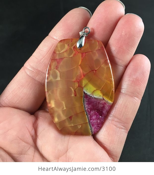 Stunning Semi Transparent Orange Red and Pink Dragon Veins Druzy Stone Pendant Necklace - #CBNIwqcIZLY-2
