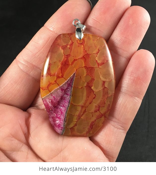 Stunning Semi Transparent Orange Red and Pink Dragon Veins Druzy Stone Pendant Necklace - #CBNIwqcIZLY-1