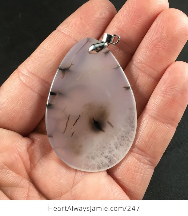 Stunning Semi Transparent Pastel Pink and Champagne and Black Druzy Dragon Veins Agate Stone Pendant Necklace - #2duW4PQjWzE-2