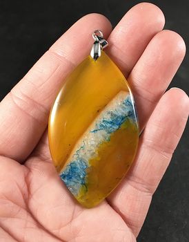 Stunning Semi Transparent Yellow and Orange and Blue Druzy Agate Stone Pendant #uorkFv0RnSg