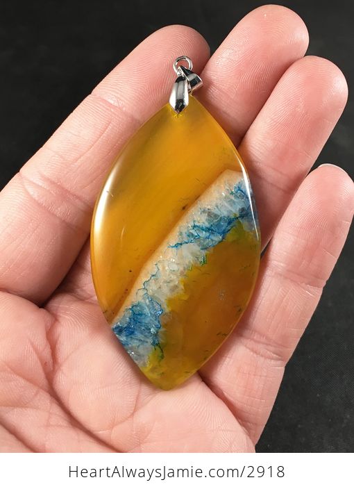 Stunning Semi Transparent Yellow and Orange and Blue Druzy Agate Stone Pendant - #uorkFv0RnSg-1