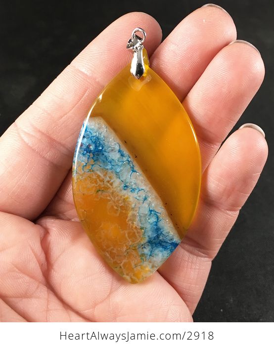 Stunning Semi Transparent Yellow and Orange and Blue Druzy Agate Stone Pendant Necklace - #uorkFv0RnSg-2