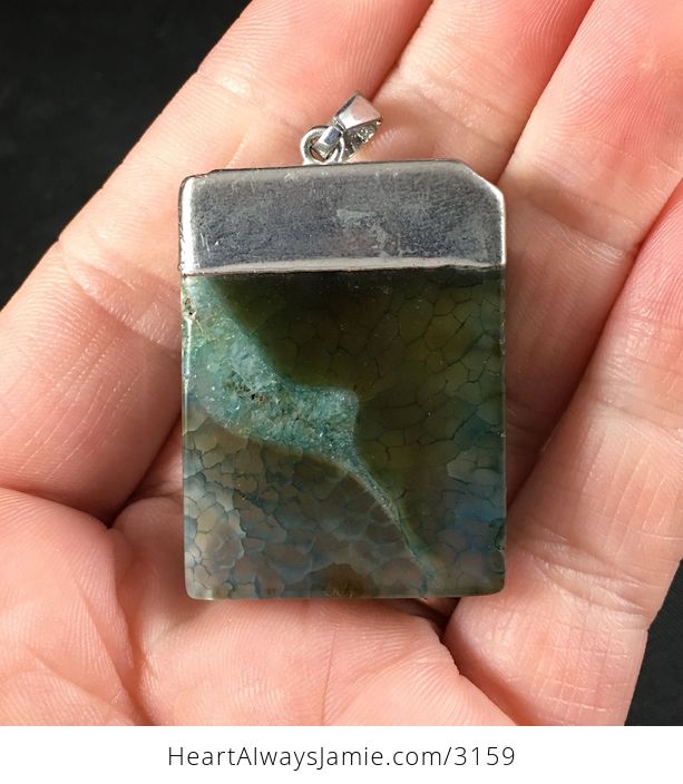 Stunning Silver Dipped Green Druzy Stone Pendant Necklace - #TKk4a2dlXaI-3