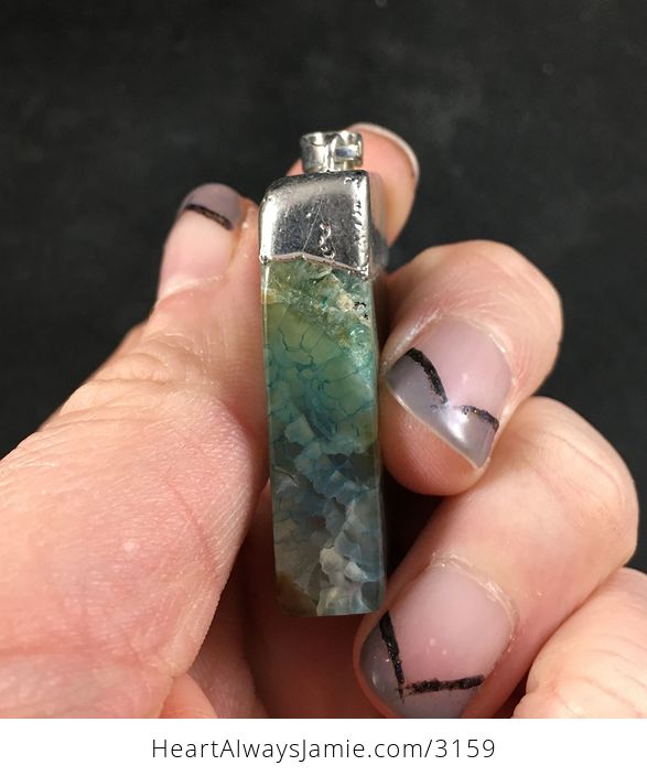 Stunning Silver Dipped Green Druzy Stone Pendant Necklace - #TKk4a2dlXaI-2