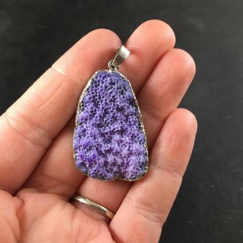 Stunning Silver Edged Purple Colored Coral Fossil Jewelry Pendant #llVwoBrggZA