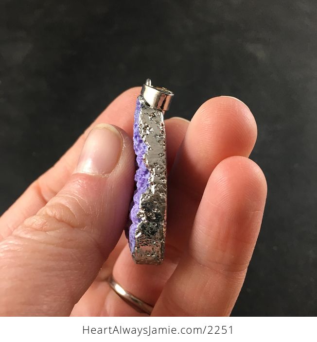Stunning Silver Edged Purple Colored Coral Fossil Pendant Necklace - #llVwoBrggZA-2