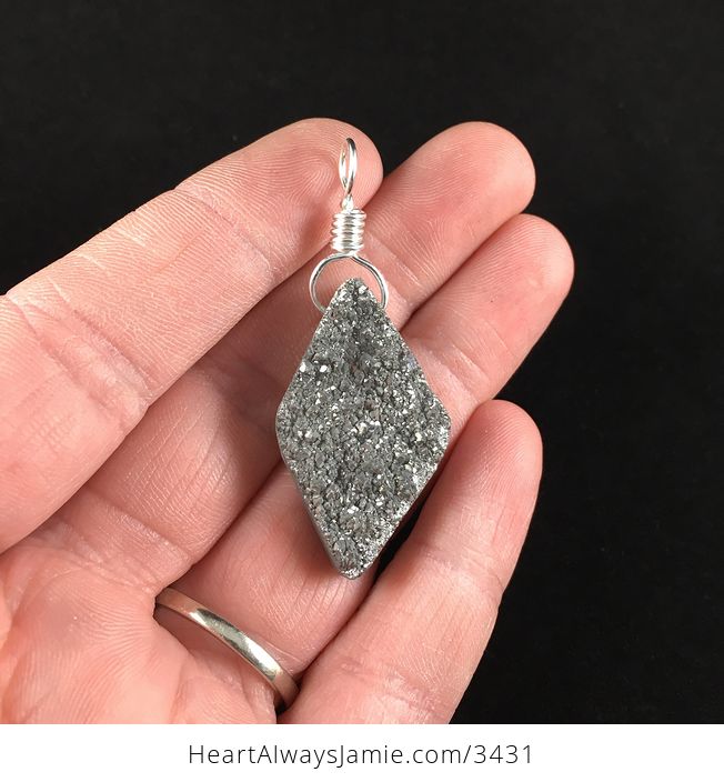 Stunning Sparkly Gray Silver Druzy Stone Pendant - #cSI4S2knQqc-1