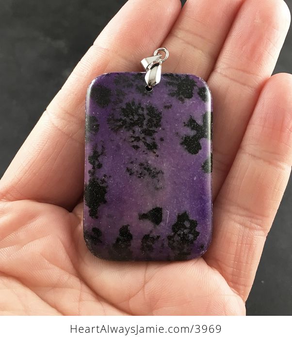 Stunning Sparkly Rectangular Purple and Black Lepidolite Stone Pendant - #M8BLVdrlpO4-1