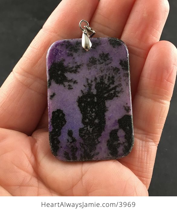 Stunning Sparkly Rectangular Purple and Black Lepidolite Stone Pendant Necklace - #M8BLVdrlpO4-2