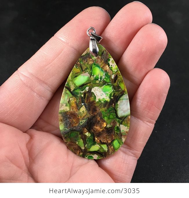 Stunning Synthetic Neon Green and Bornite Stone Pendant Necklace - #sagvNYQR5DM-2