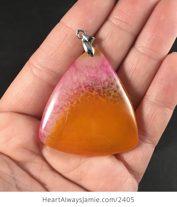 Stunning Triangular Orange and Pink Druzy Stone Pendant - #lgANJEhp8ZY-1