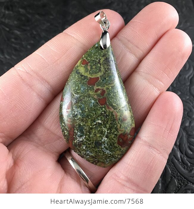 Stunning Unique Cut of Green and Red African Bloodstone Jewelry Pendant - #JFolfqUmHWQ-1