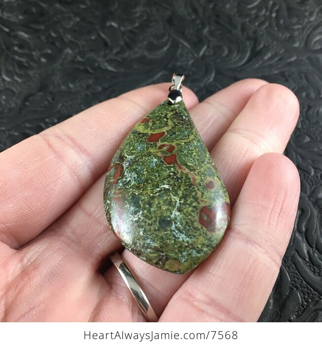 Stunning Unique Cut of Green and Red African Bloodstone Jewelry Pendant - #JFolfqUmHWQ-2