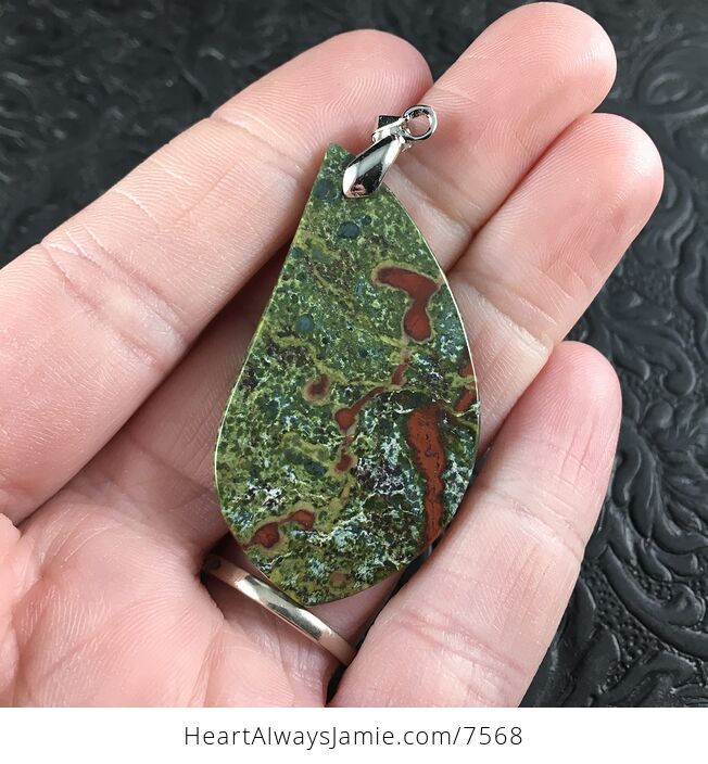 Stunning Unique Cut of Green and Red African Bloodstone Jewelry Pendant - #JFolfqUmHWQ-5