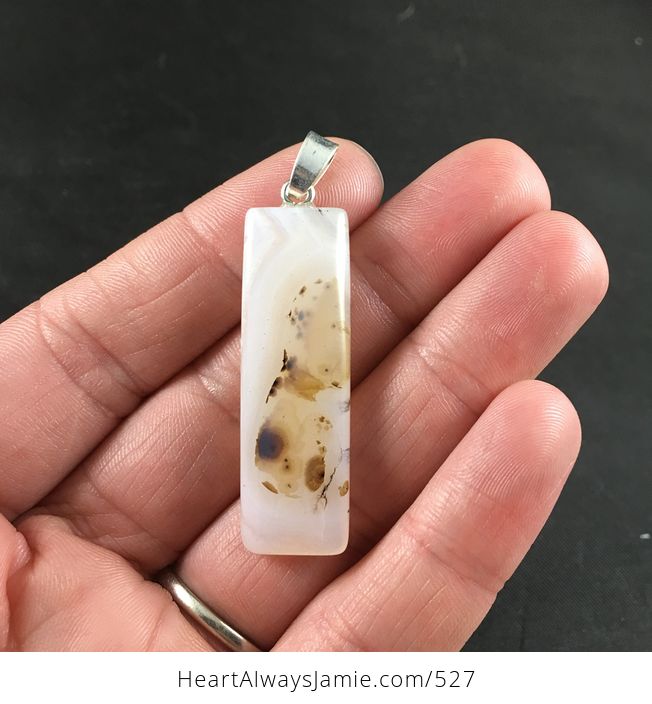 Stunning White and Brown Dendrite Ocean Chalcedony Agate Stone Pendant - #Za1plPpXduU-1