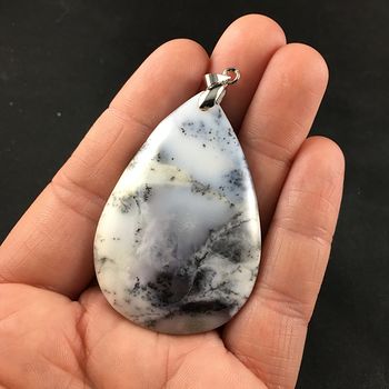 Stunning White and Gray African Dendrite Opal Stone Pendant #zYBvVGzihFw