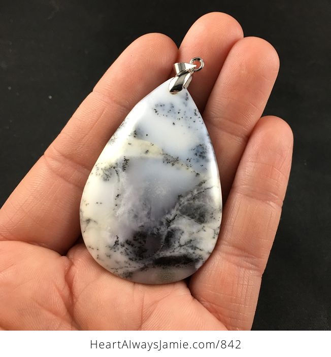 Stunning White and Gray African Dendrite Opal Stone Pendant - #zYBvVGzihFw-1