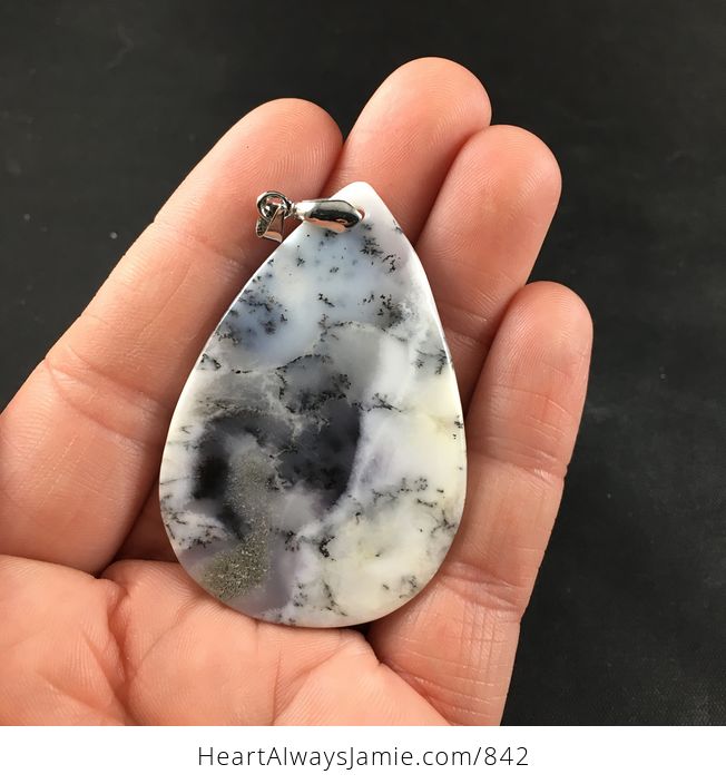 Stunning White and Gray African Dendrite Opal Stone Pendant Necklace - #zYBvVGzihFw-2