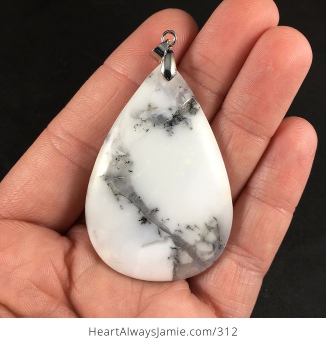 Stunning White Dendrite Opal Stone Pendant - #JaF2kSIzEuI-1