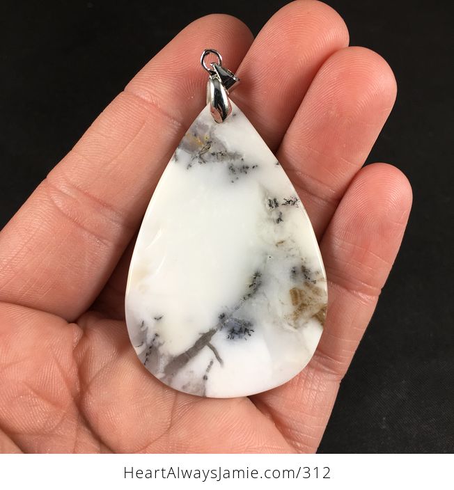 Stunning White Dendrite Opal Stone Pendant Necklace - #JaF2kSIzEuI-2