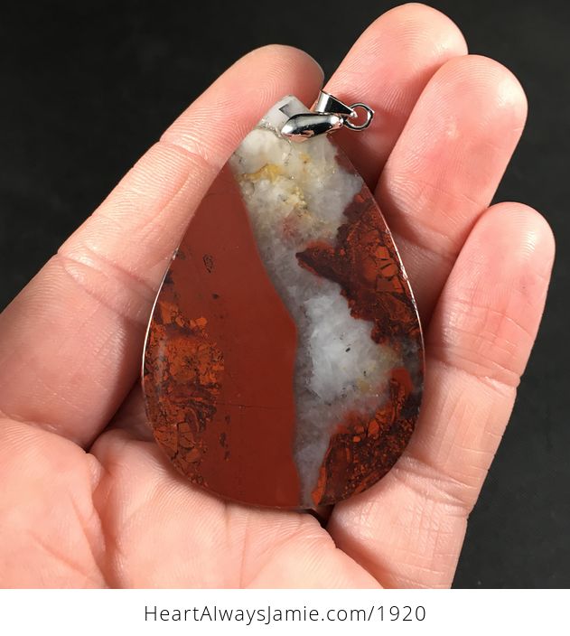 Stunning White Druzy and Red Chicken Blood Stone Pendant Necklace - #ydL43I3LVh0-2