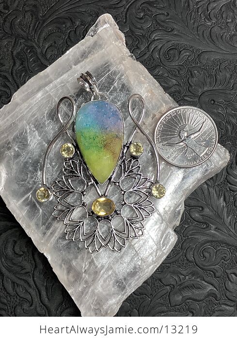 Sugar Druzy Rainbow Quartz and Citrine Bohemian Styled Mandala Pendant Stone Crystal Jewelry - #Iqyin5V930E-6