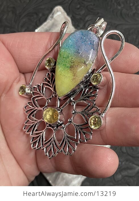 Sugar Druzy Rainbow Quartz and Citrine Bohemian Styled Mandala Pendant Stone Crystal Jewelry - #Iqyin5V930E-3