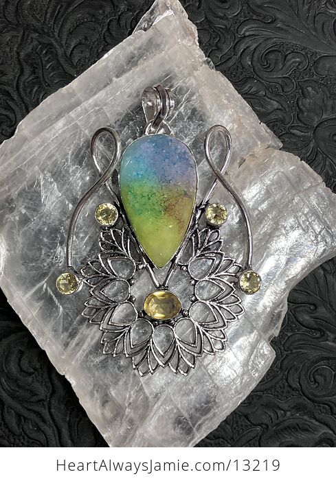 Sugar Druzy Rainbow Quartz and Citrine Bohemian Styled Mandala Pendant Stone Crystal Jewelry - #Iqyin5V930E-5