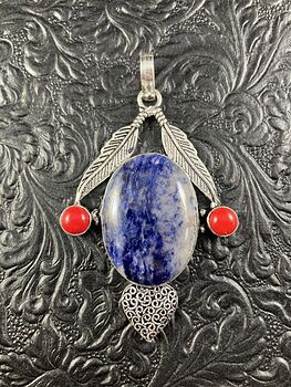Sunset Sodalite and Coral Feather Heart Crystal Stone Jewelry Pendant #IsWnCt4cowA