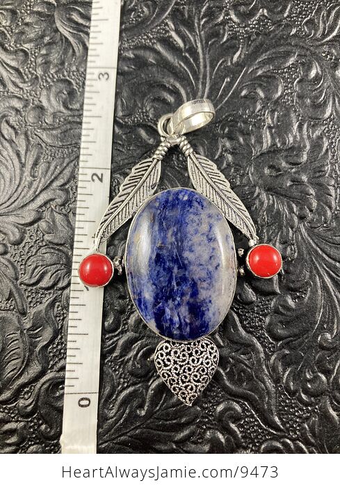 Sunset Sodalite and Coral Feather Heart Crystal Stone Jewelry Pendant - #IsWnCt4cowA-2