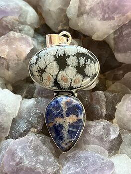 Sunset Sodalite and Snowflake Obsidian Crystal Stone Jewelry Pendant #Rawa8mOojME