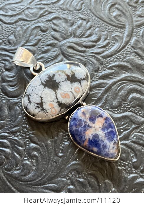 Sunset Sodalite and Snowflake Obsidian Crystal Stone Jewelry Pendant - #Rawa8mOojME-8