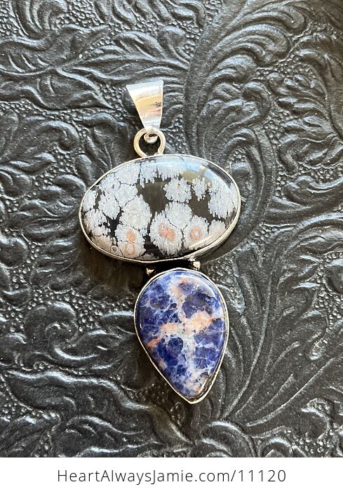Sunset Sodalite and Snowflake Obsidian Crystal Stone Jewelry Pendant - #Rawa8mOojME-7