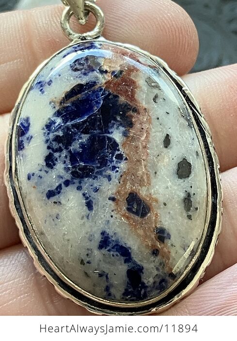 Sunset Sodalite with Pyrite Stone Crystal Jewelry Pendant - #We6rorb0g3U-4