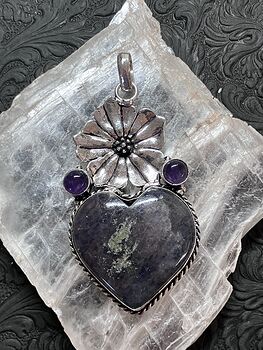 Sunstone in Iolite Amethyst Flower Pendant Crystal Stone Jewelry #wR7bLX8Wo98