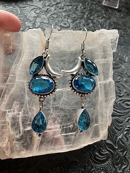 Swiss Blue Topaz Crescent Moon Crystal Stone Jewelry Earrings #o6LVXqOp1jQ