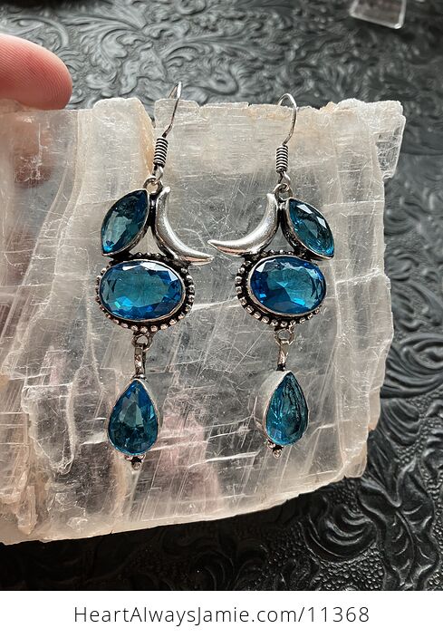 Swiss Blue Topaz Crescent Moon Crystal Stone Jewelry Earrings - #o6LVXqOp1jQ-1