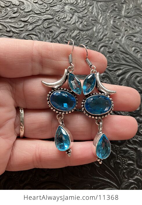 Swiss Blue Topaz Crescent Moon Crystal Stone Jewelry Earrings - #o6LVXqOp1jQ-2