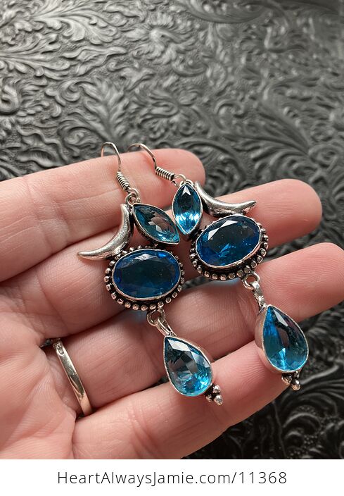 Swiss Blue Topaz Crescent Moon Crystal Stone Jewelry Earrings - #o6LVXqOp1jQ-3