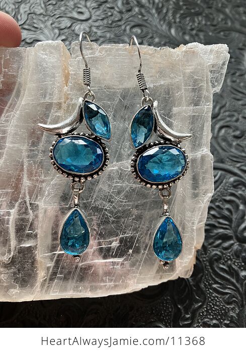 Swiss Blue Topaz Crescent Moon Crystal Stone Jewelry Earrings - #o6LVXqOp1jQ-7